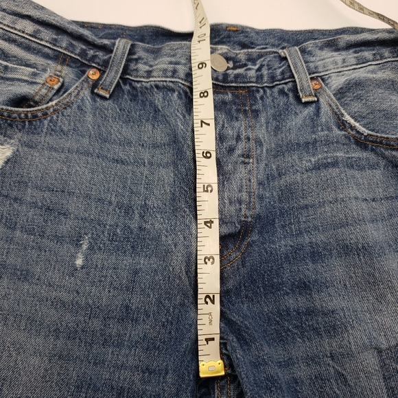 Levis women US 28 x 27 multicolor blue jeans 501 button fly patchwork raw hem - Picture 13 of 15